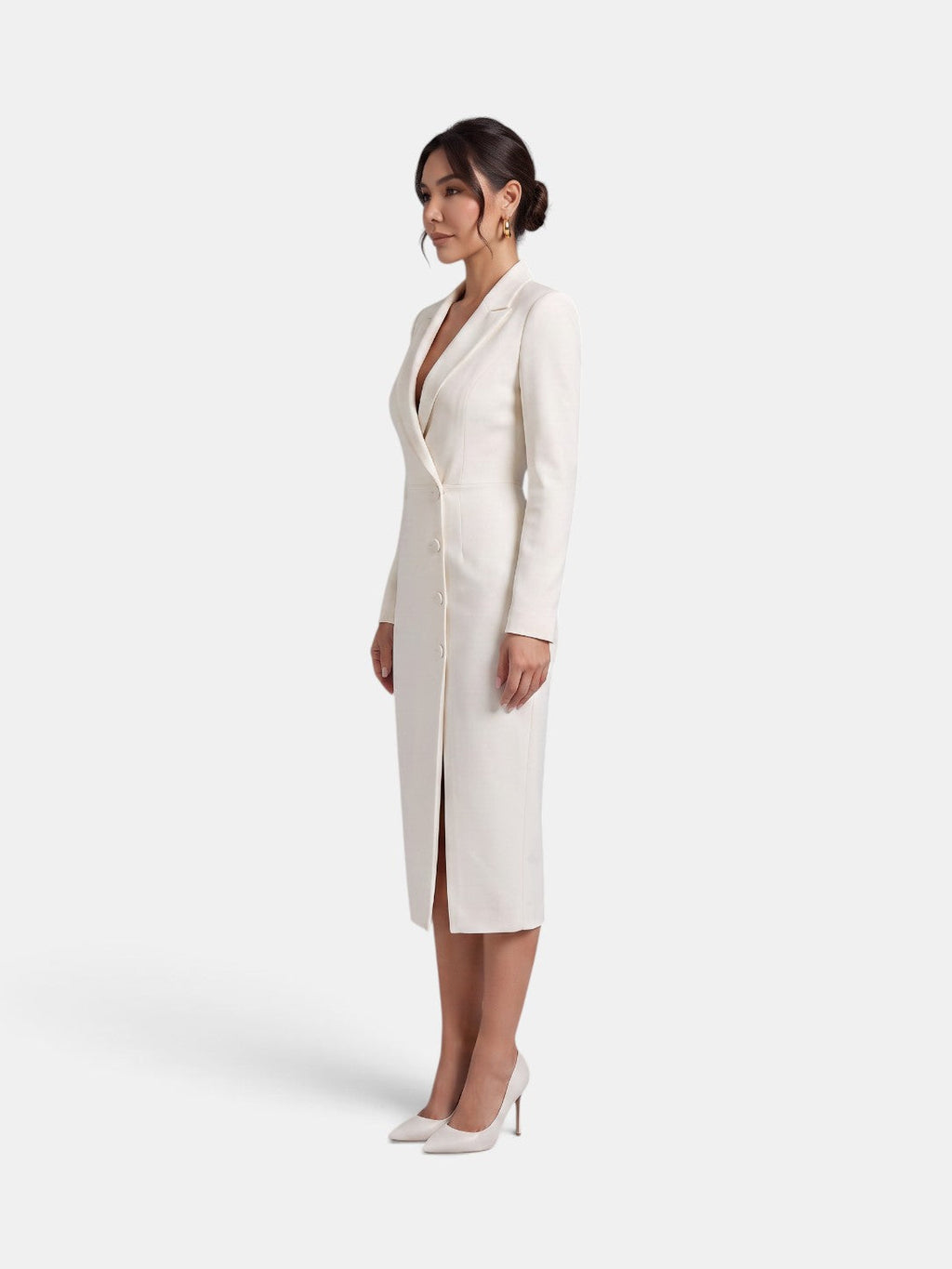 Women's Elegant White Blazer Midi Dress