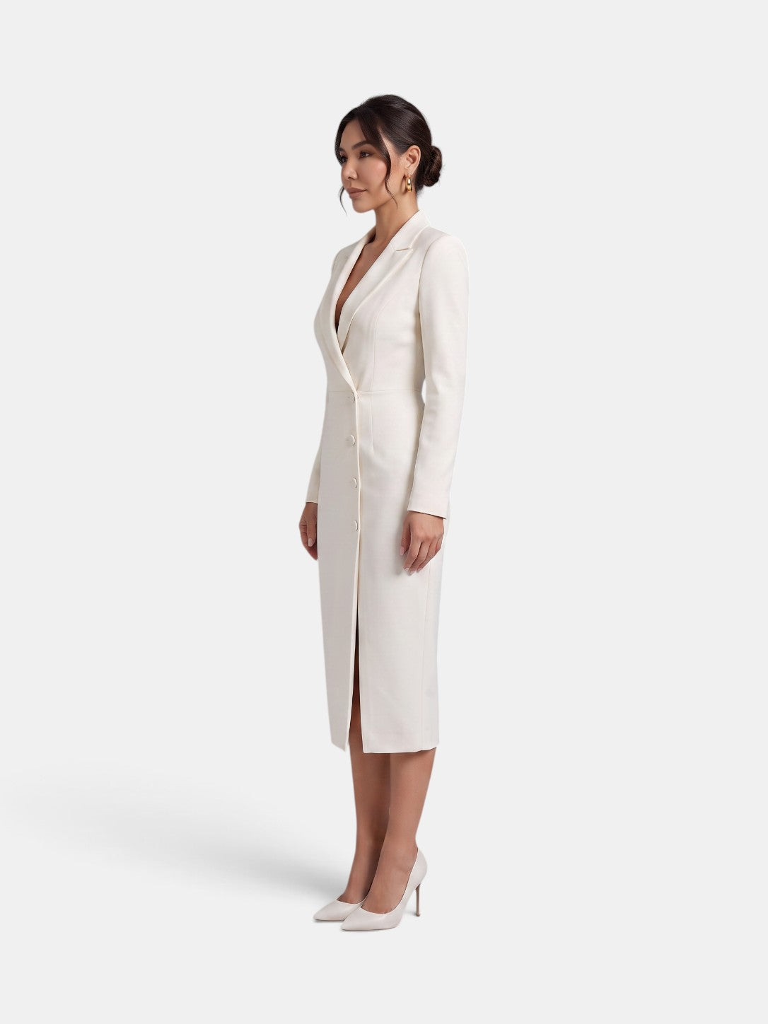 Women's Elegant White Blazer Midi Dress