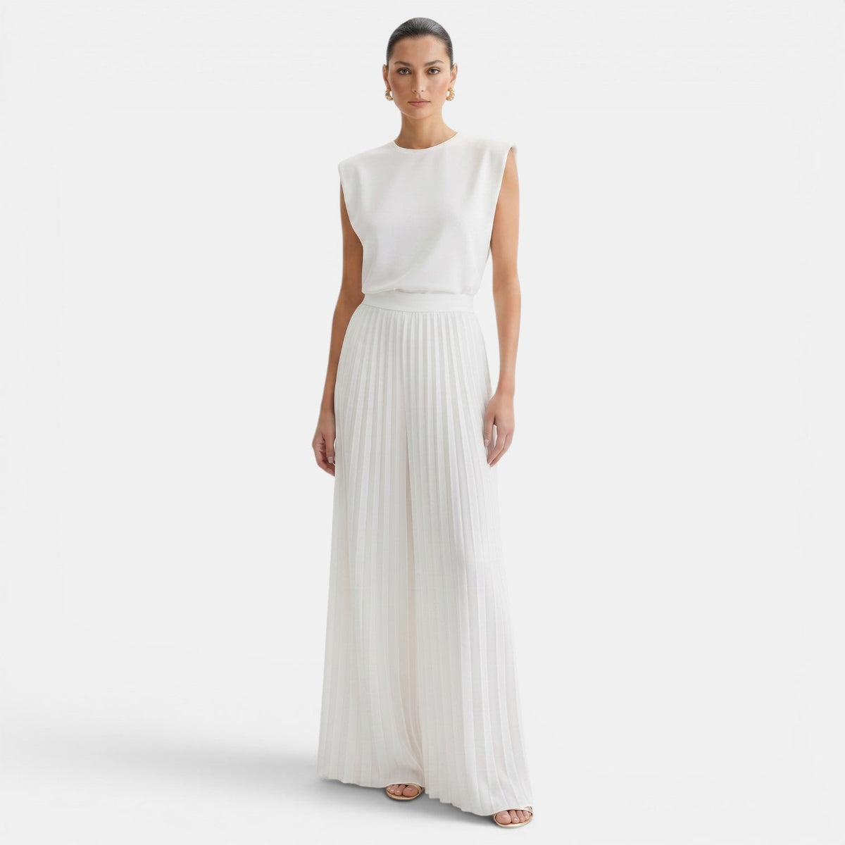 Women's Sleeveless Set with Wide-Leg Pants - White