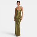 Women's Olive Green Satin Slip Dress - Green