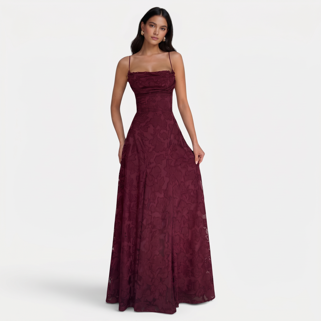 Women's Fitted Backless Tie Dress - Red