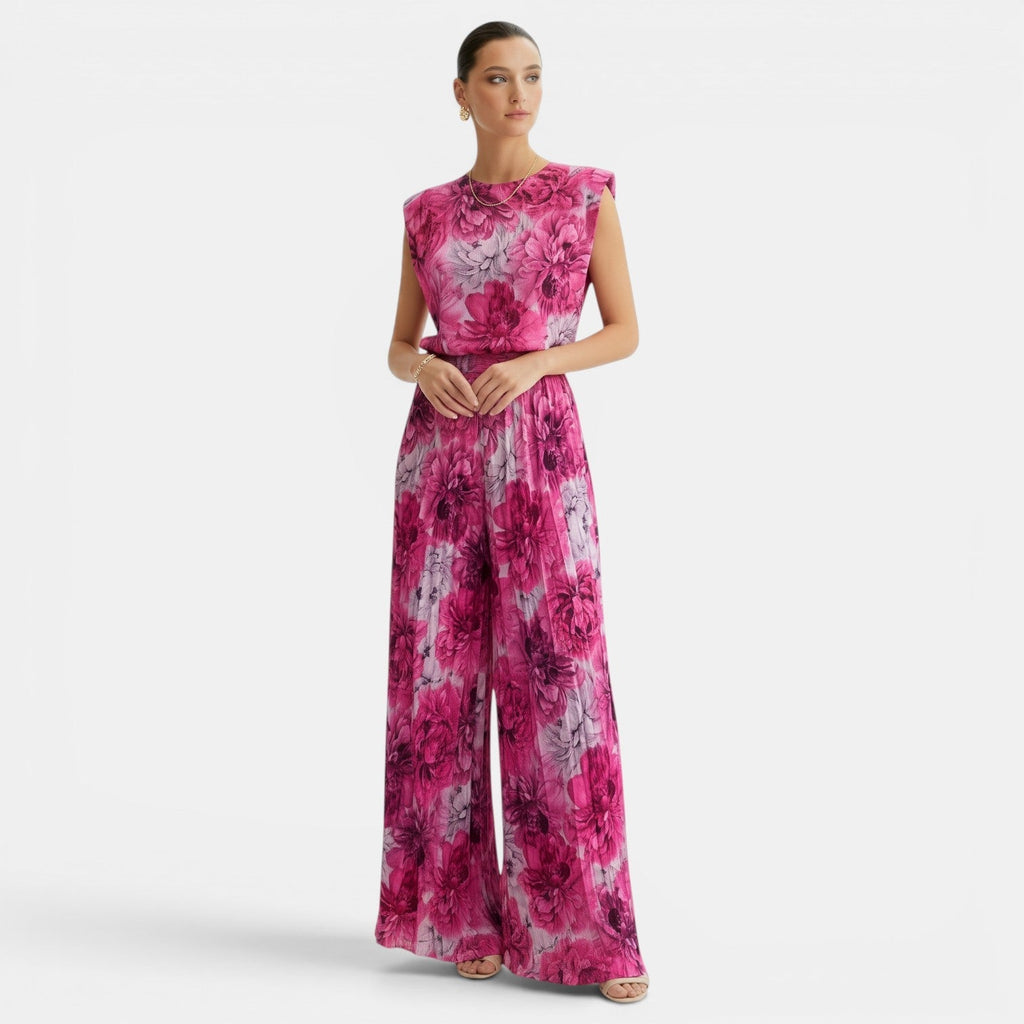 Women's Sleeveless Set with Wide-Leg Pants - Pink