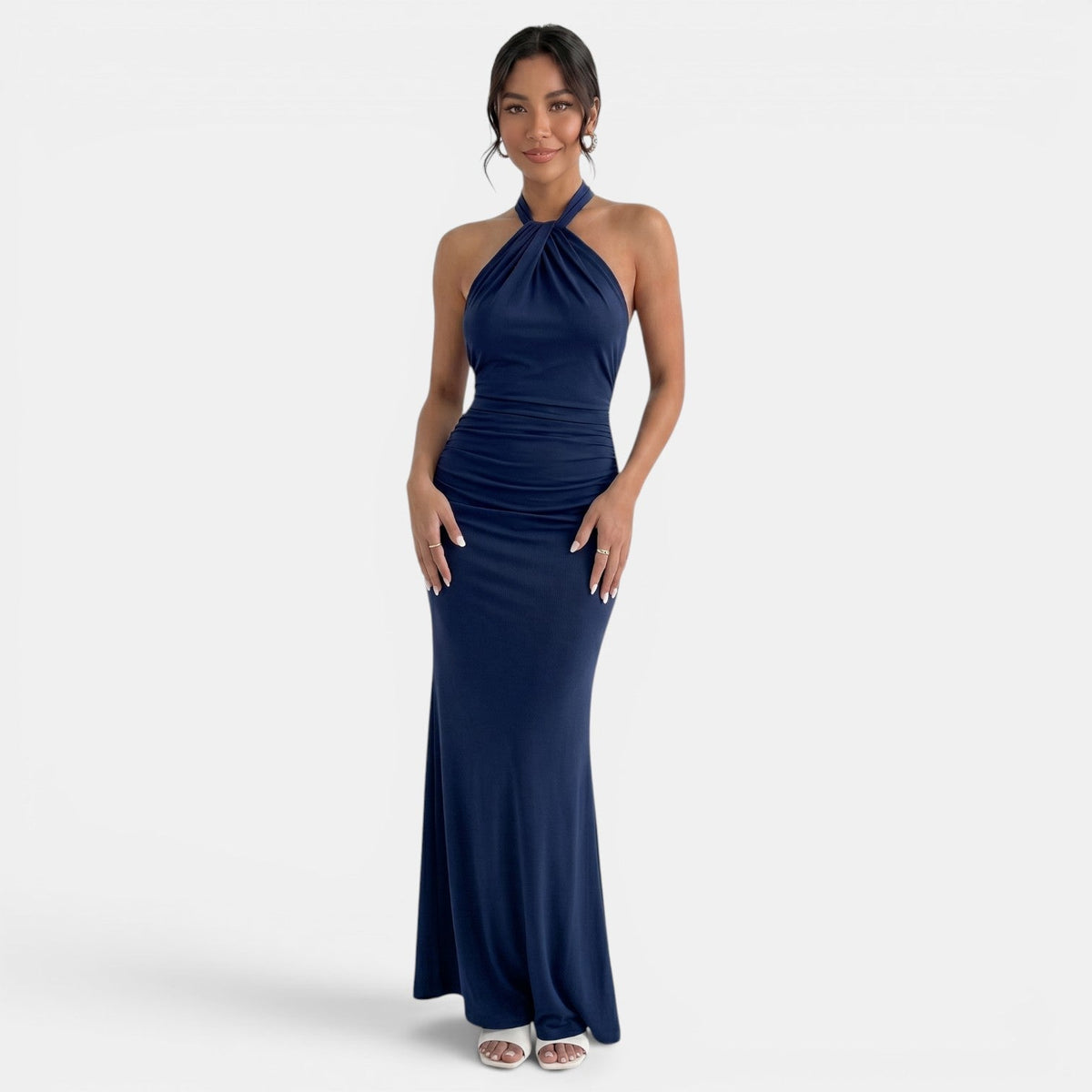 Women's Elegant Halter Maxi Dress - Blue