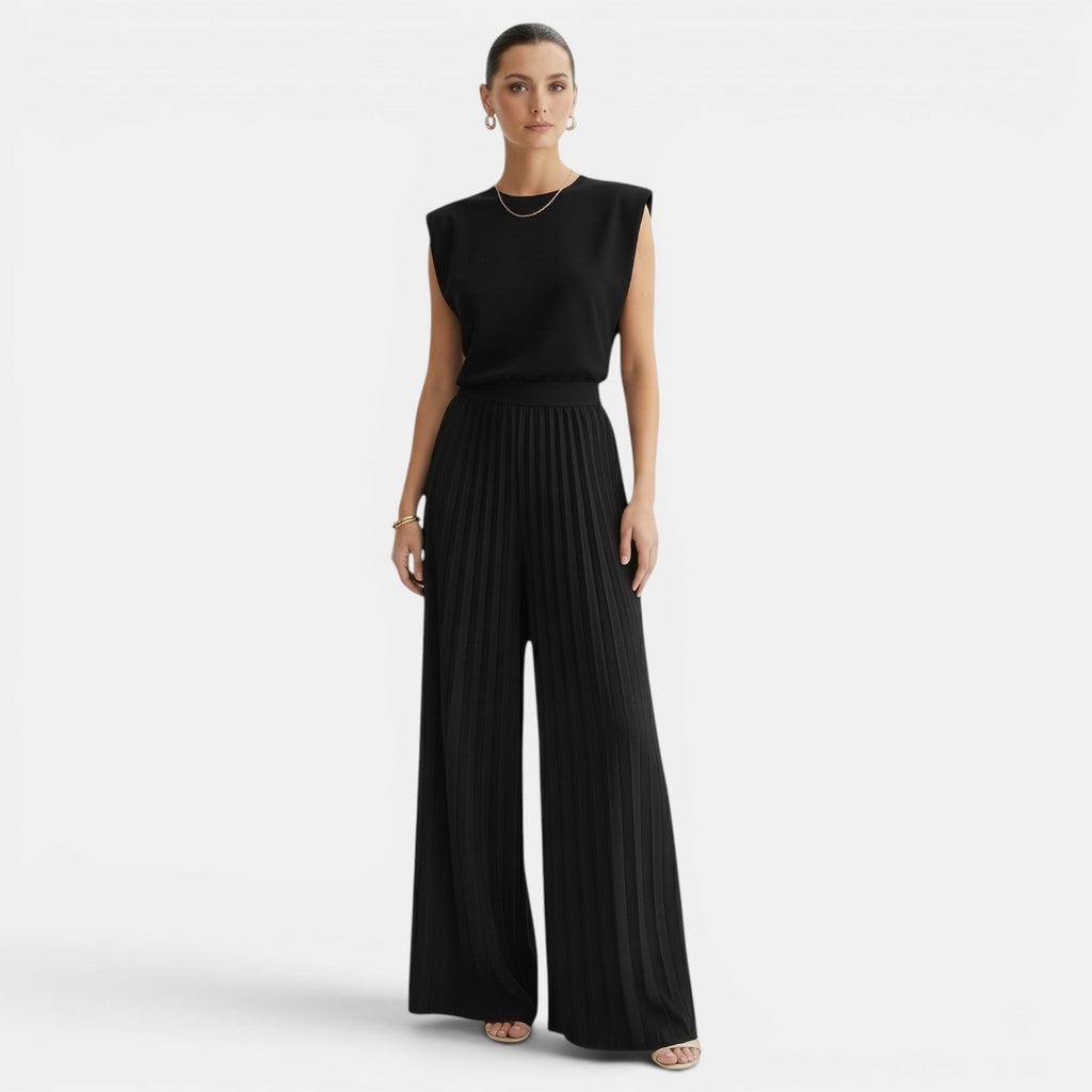 Women's Sleeveless Set with Wide-Leg Pants - Black