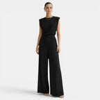 Women's Sleeveless Set with Wide-Leg Pants - Black
