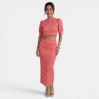 Women's Two-Piece Crop Top and Slit Skirt Set - Red