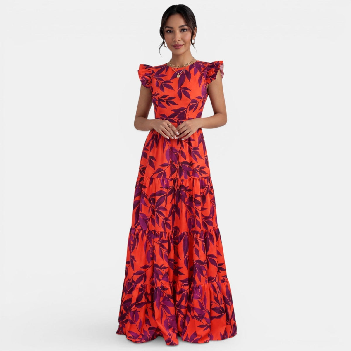 Women's Elegant Red Maxi Wedding Guest Dress - Red