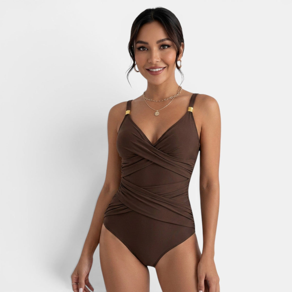 Women's Slim Fit Swimsuit - Brown