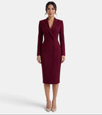 Women's Elegant White Blazer Midi Dress - Wine Red