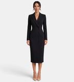 Women's Elegant White Blazer Midi Dress - Black