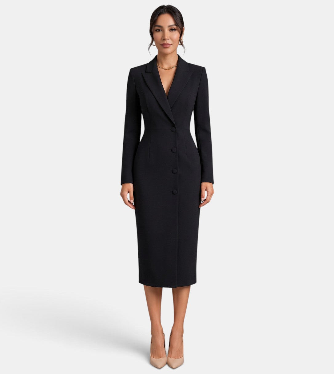 Women's Elegant White Blazer Midi Dress - Black