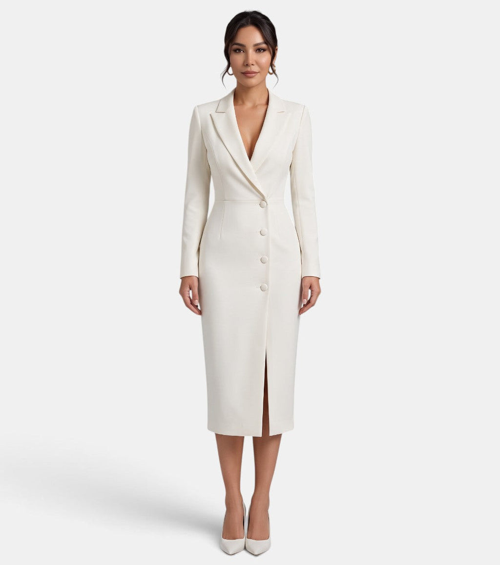 Women's Elegant White Blazer Midi Dress - White