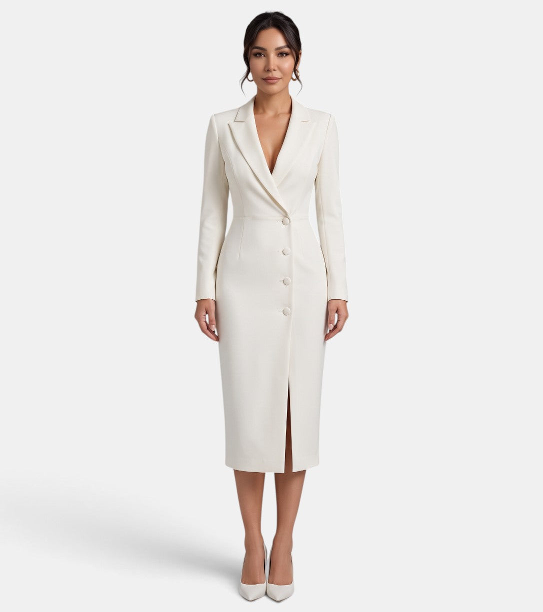 Women's Elegant White Blazer Midi Dress - White