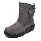 Women's Waterproof Warm-Lined Flat Boots with Hook-and-Loop Strap - Gray