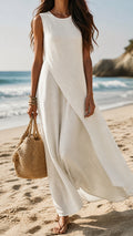 Women's Simple Sleeveless Crew Neck Bridal Gown