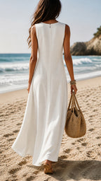 Women's Simple Sleeveless Crew Neck Bridal Gown