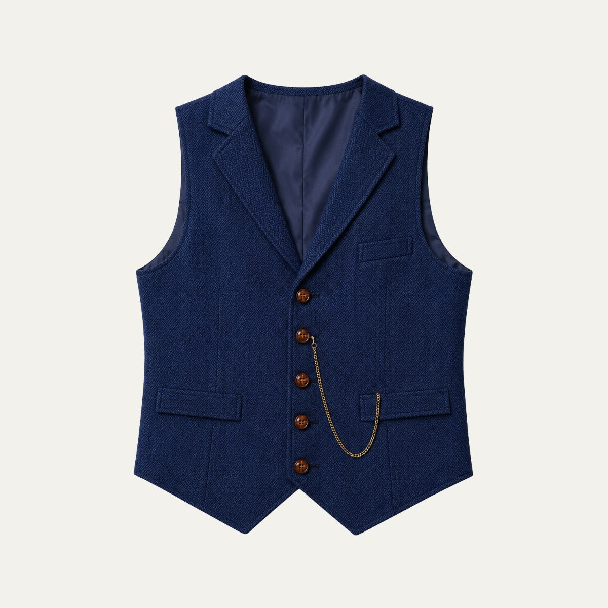 Men's Tailored Herringbone Tweed Vest with Lapel