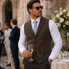 Men's Tailored Herringbone Tweed Vest with Lapel