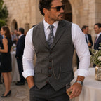 Men's Tailored Herringbone Tweed Vest with Lapel