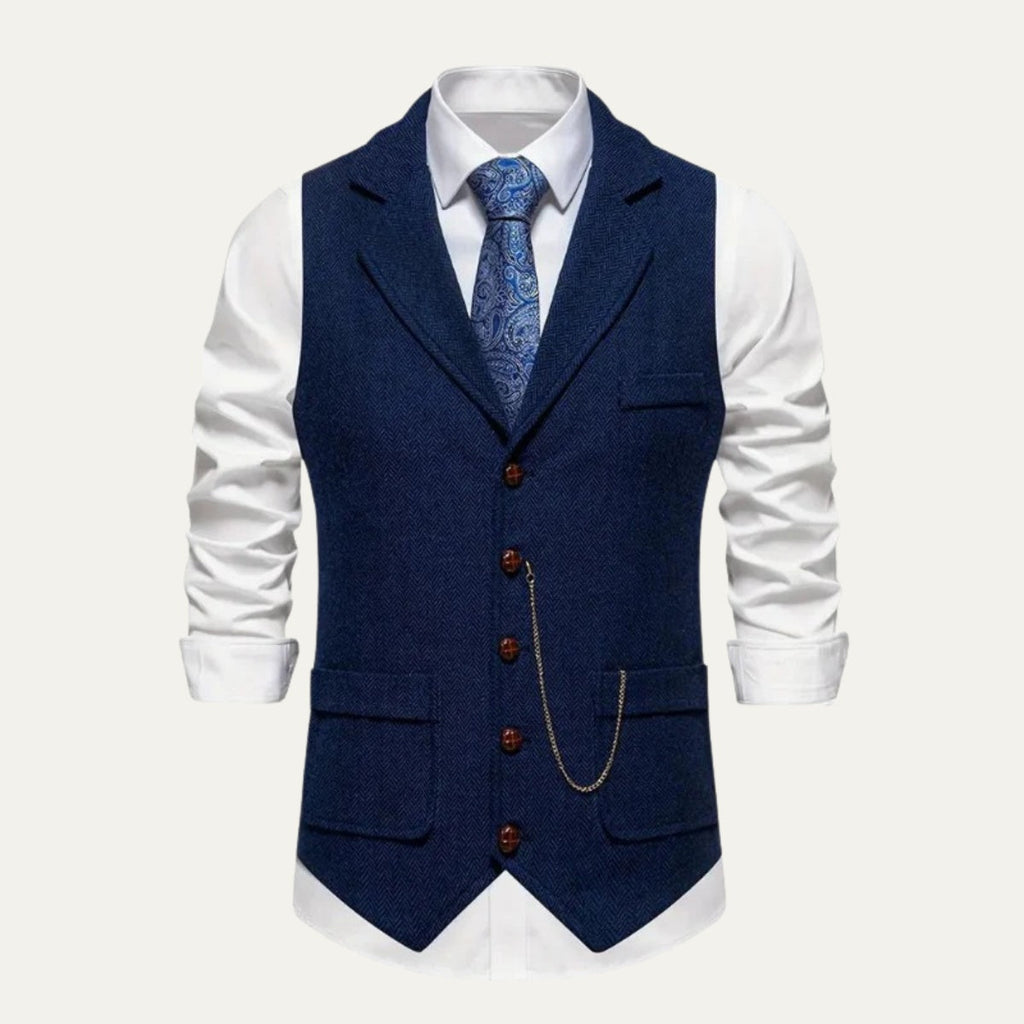 Men's Tailored Herringbone Tweed Vest with Lapel
