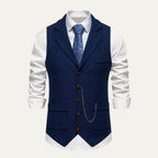 Men's Tailored Herringbone Tweed Vest with Lapel