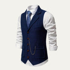Men's Tailored Herringbone Tweed Vest with Lapel