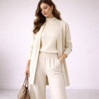 Women's Three-Piece Knit Cardigan Set - White
