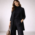 Women's Three-Piece Knit Cardigan Set - Black