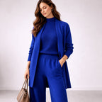 Women's Three-Piece Knit Cardigan Set - Blue
