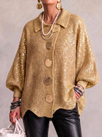 Women's Oversized Cardigan with Metal Buttons - Gold