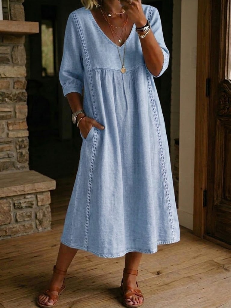 Women's Loose-Fit Dress - Light Blue