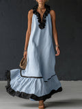 Women's Two-Tone Boho Ruffle Maxi Dress - Blue