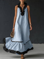 Women's Two-Tone Boho Ruffle Maxi Dress - Blue