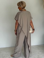 Women's Two-Piece Set Long Asymmetric Tunic and Wide-Leg Pants