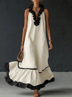 Women's Two-Tone Boho Ruffle Maxi Dress - White