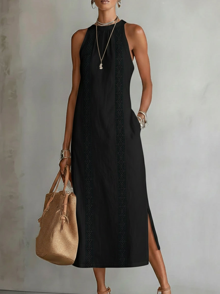 Women's Elegant Midi Dress - Black