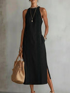Women's Elegant Midi Dress - Black