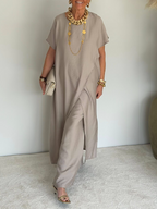 Women's Two-Piece Set Long Asymmetric Tunic and Wide-Leg Pants