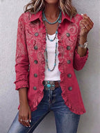Women's Pink Paisley Ruffle Jacket - Pink