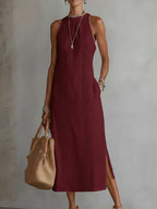 Women's Elegant Midi Dress - Red