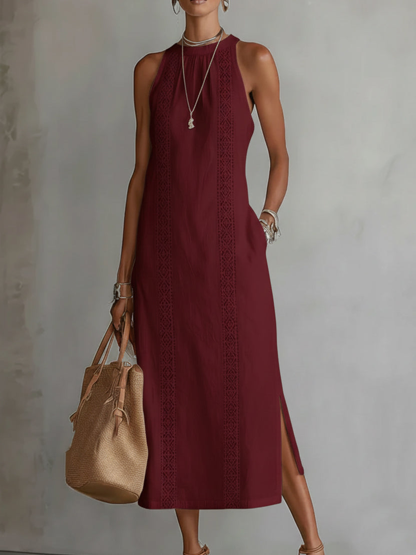 Women's Elegant Midi Dress - Red