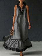 Women's Two-Tone Boho Ruffle Maxi Dress - Gray