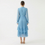 Women's High Neck Pleated Ruffle Midi Dress