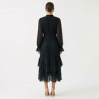 Women's High Neck Pleated Ruffle Midi Dress