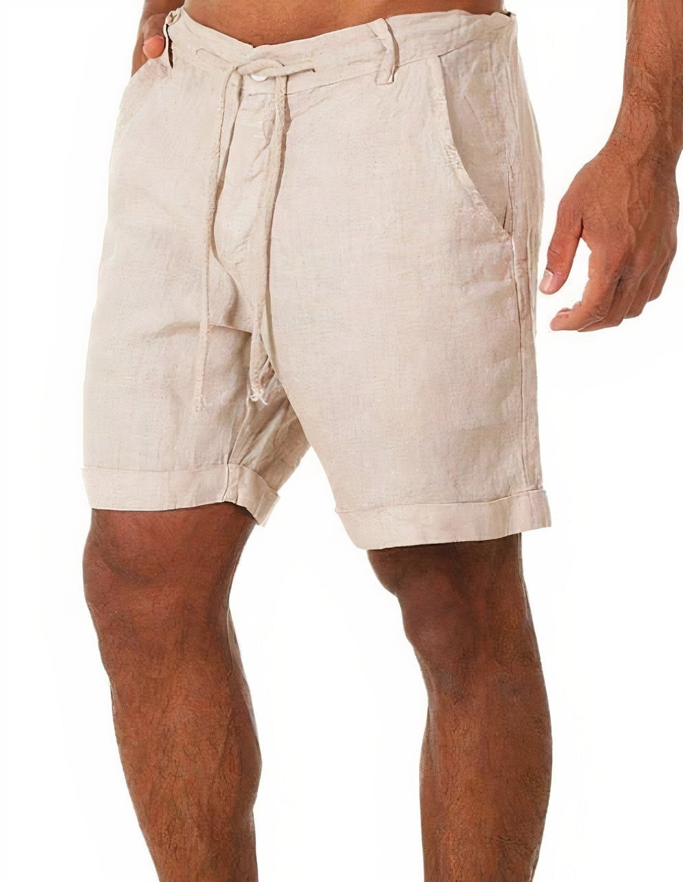 Men's Linen Shorts with Elastic Waist - Beige