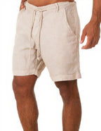 Men's Linen Shorts with Elastic Waist - Beige