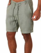 Men's Linen Shorts with Elastic Waist - Green
