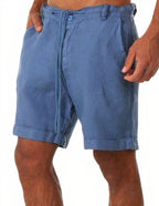 Men's Linen Shorts with Elastic Waist - Blue