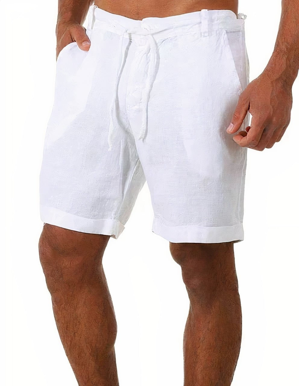 Men's Linen Shorts with Elastic Waist - White