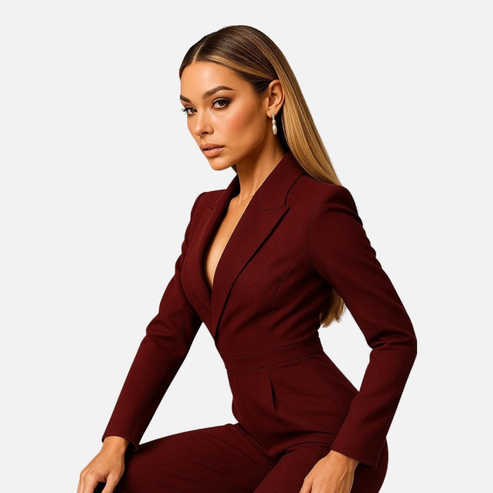 Women's Elegant V-Neck Long Sleeve Maxi Jumpsuit for Events